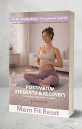 Postpartum Strength & Recovery ebook cover for postpartum fitness and home workout recovery guide